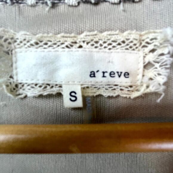 A'reve Dress Small Grey Sheer Lace Coquette Ruffle Hem Boho Tie Neck Demure - Picture 4 of 9